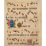 Large illuminated initial on a leaf - from a manuscript Gradual, in Latin on parchment [northern