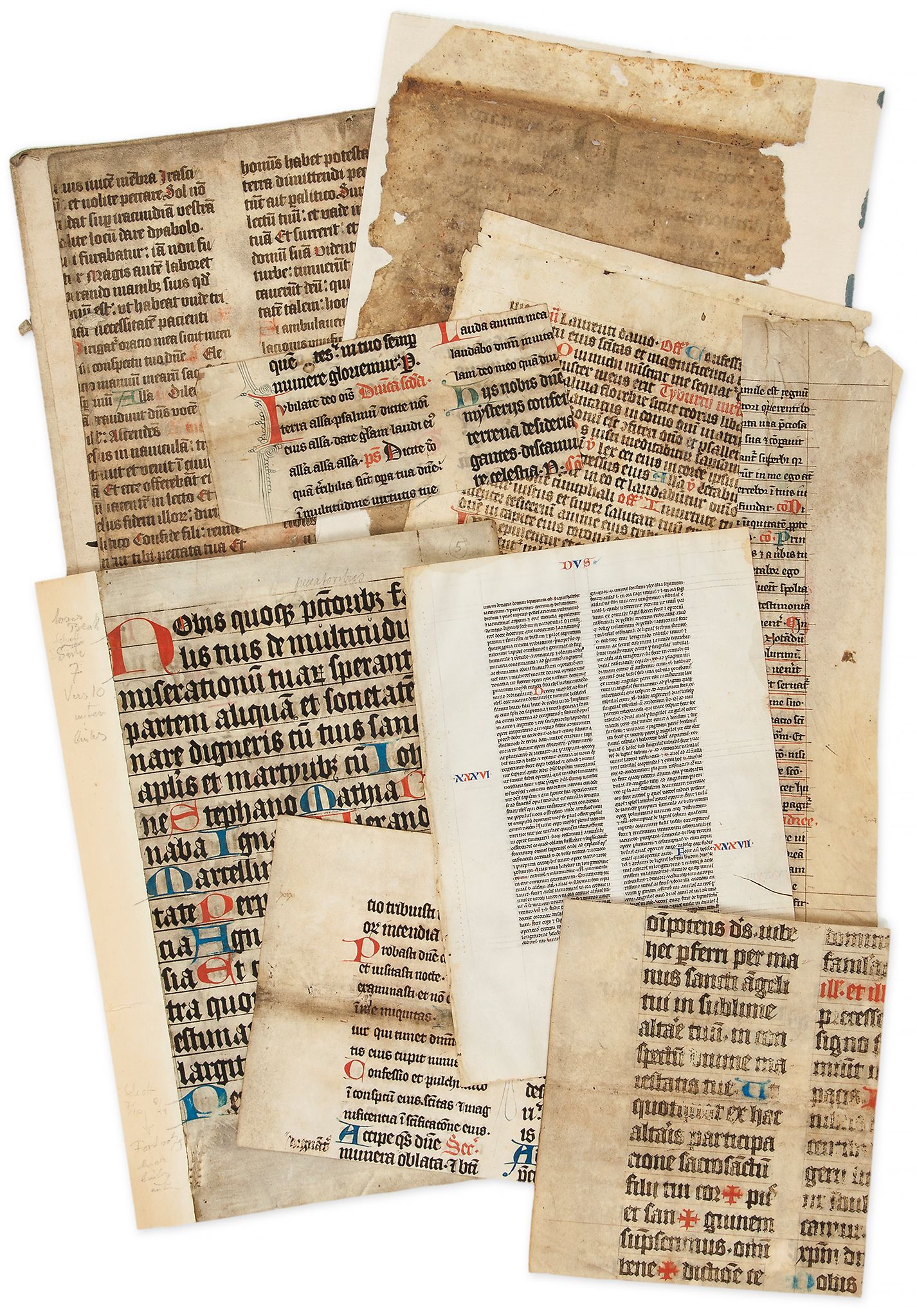 Collection of leaves - mostly from Biblical or liturgical manuscripts, in Latin and German  mostly - Image 2 of 2