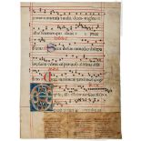 Large initial on a leaf - from a decorated manuscript Antiphoner, repaired with sections...  from