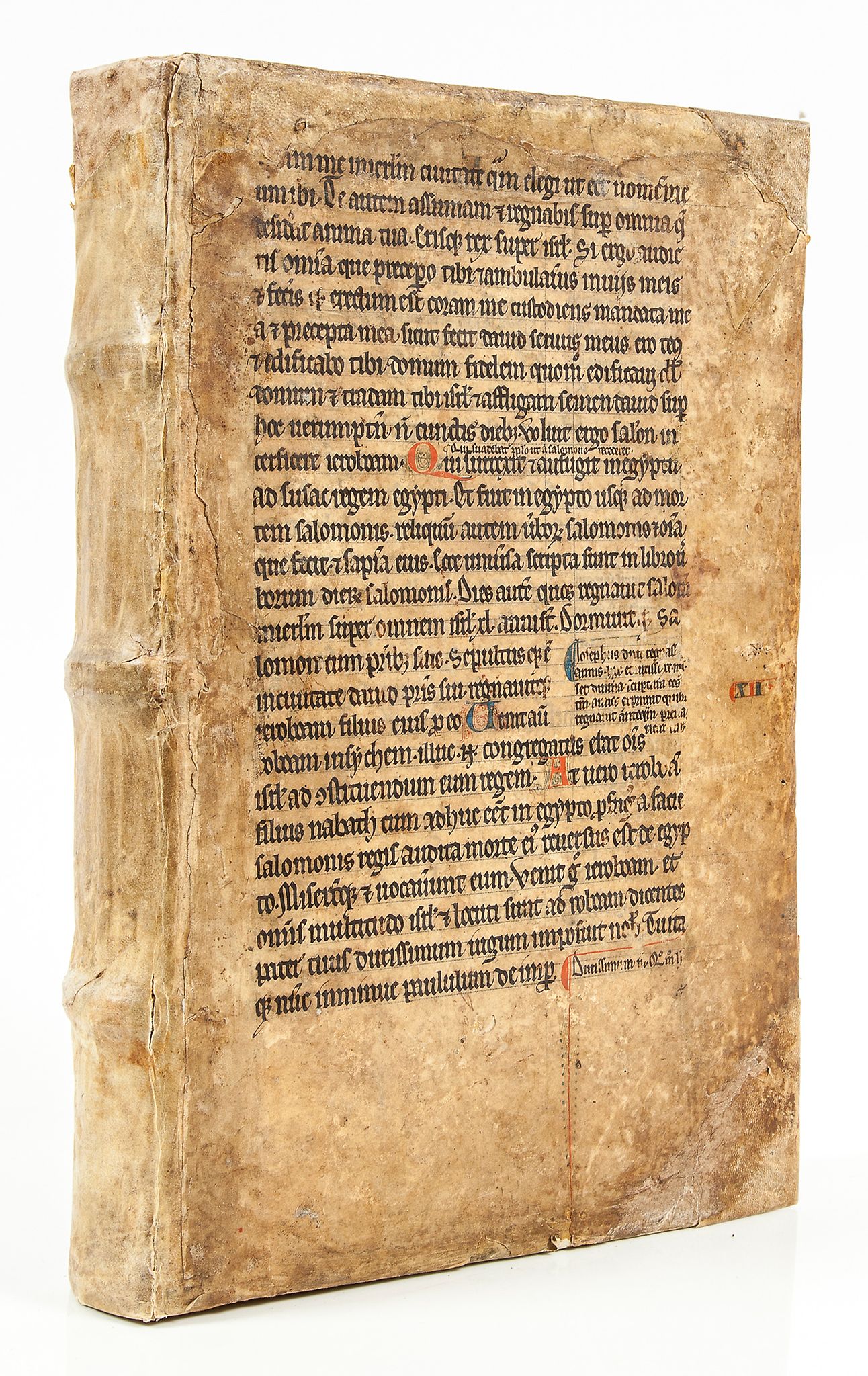 Two leaves from a Romanesque Glossed Bible, - in Latin on parchment, on the front and back boards of