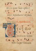 Large decorated initial - on a leaf from a manuscript Antiphoner, in Latin on parchment [Italy  on a