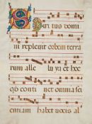 Large illuminated initial on a leaf - from a manuscript Gradual, in Latin on parchment [northern