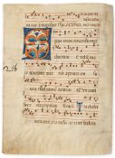 Large initial on a bifolium - from a decorated manuscript antiphoner, in Latin on parchment [