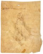 Leaf with a sketched drawing - of a man in a cowl, on parchment [probably Italy  of a man in a cowl,