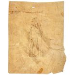 Leaf with a sketched drawing - of a man in a cowl, on parchment [probably Italy  of a man in a cowl,