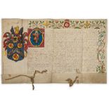 Grant of Arms for Jean Belmain, - French tutor to King Edward VI and Queen Elizabeth I  French tutor