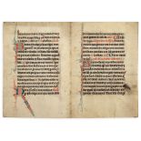 Two bifolia from a decorated manuscript Missal, - in Latin, on parchment [probably French border
