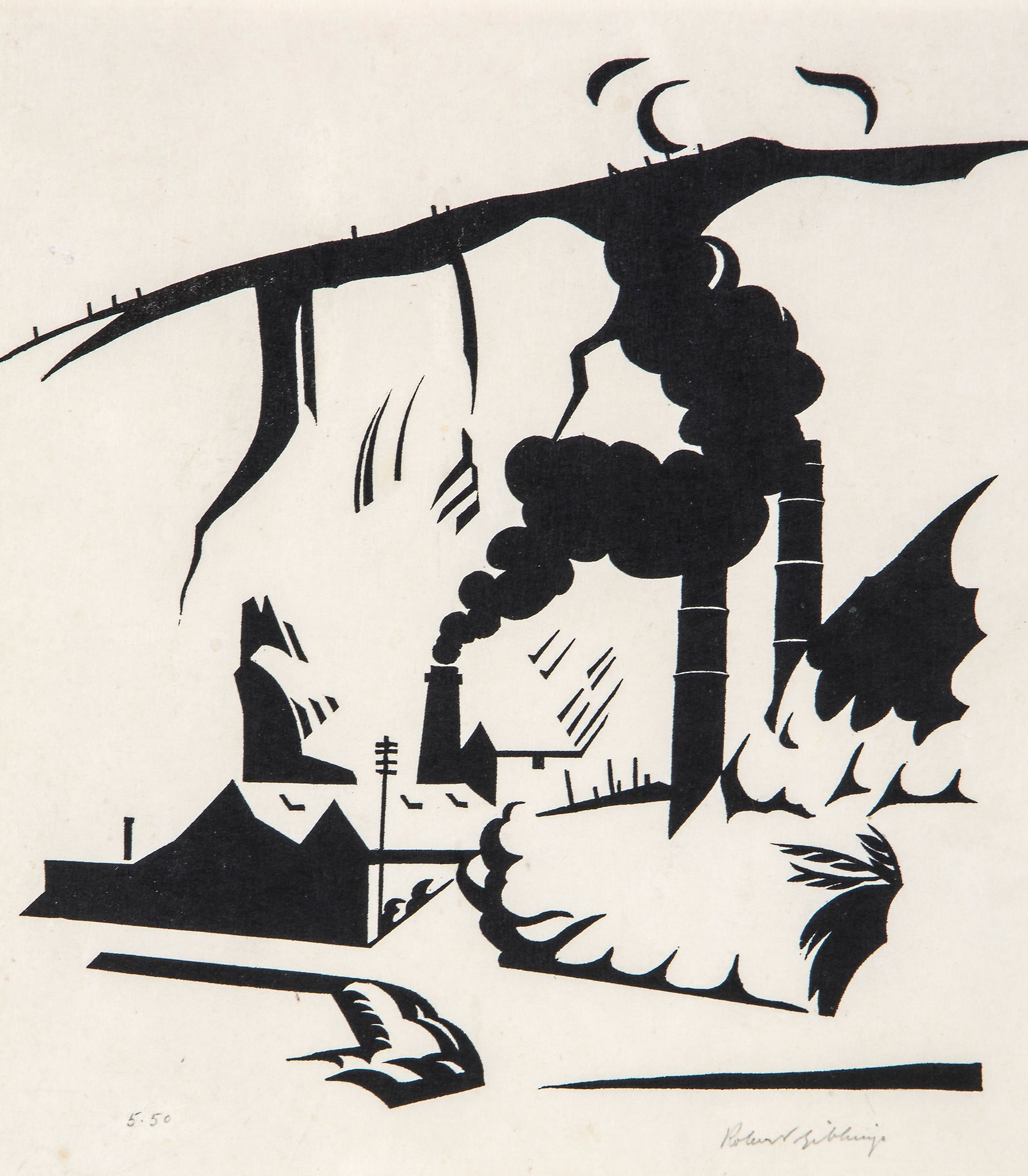 Robert Gibbings (1889-1958) - Industrial Scene wood-engraving, signed and inscribed 5.50 in
