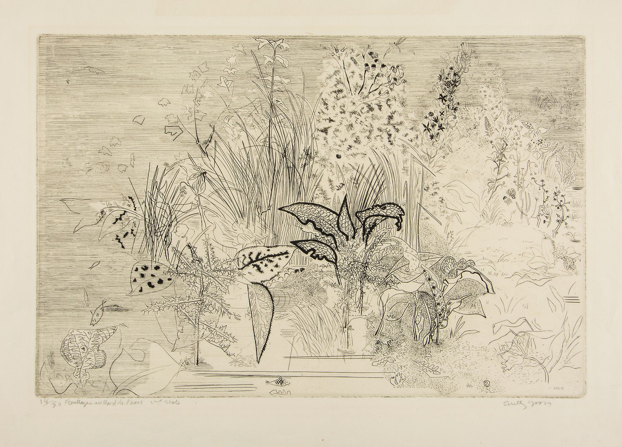 Anthony Gross (1905-1984) - Feuillages au Bord de L'eau etching, signed and titled in pencil,