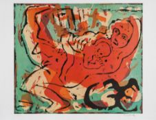 A.R. Penck (b.1939) - Mother and Child lithograph printed in colours, 1982, signed and inscribed e.
