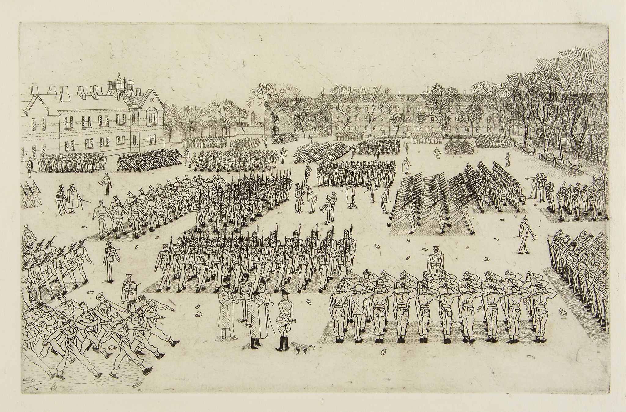 Anthony Gross (1905-1984) - 11 O'Clock Parade etching, 1940, on wove paper, with margins,  162 x 258
