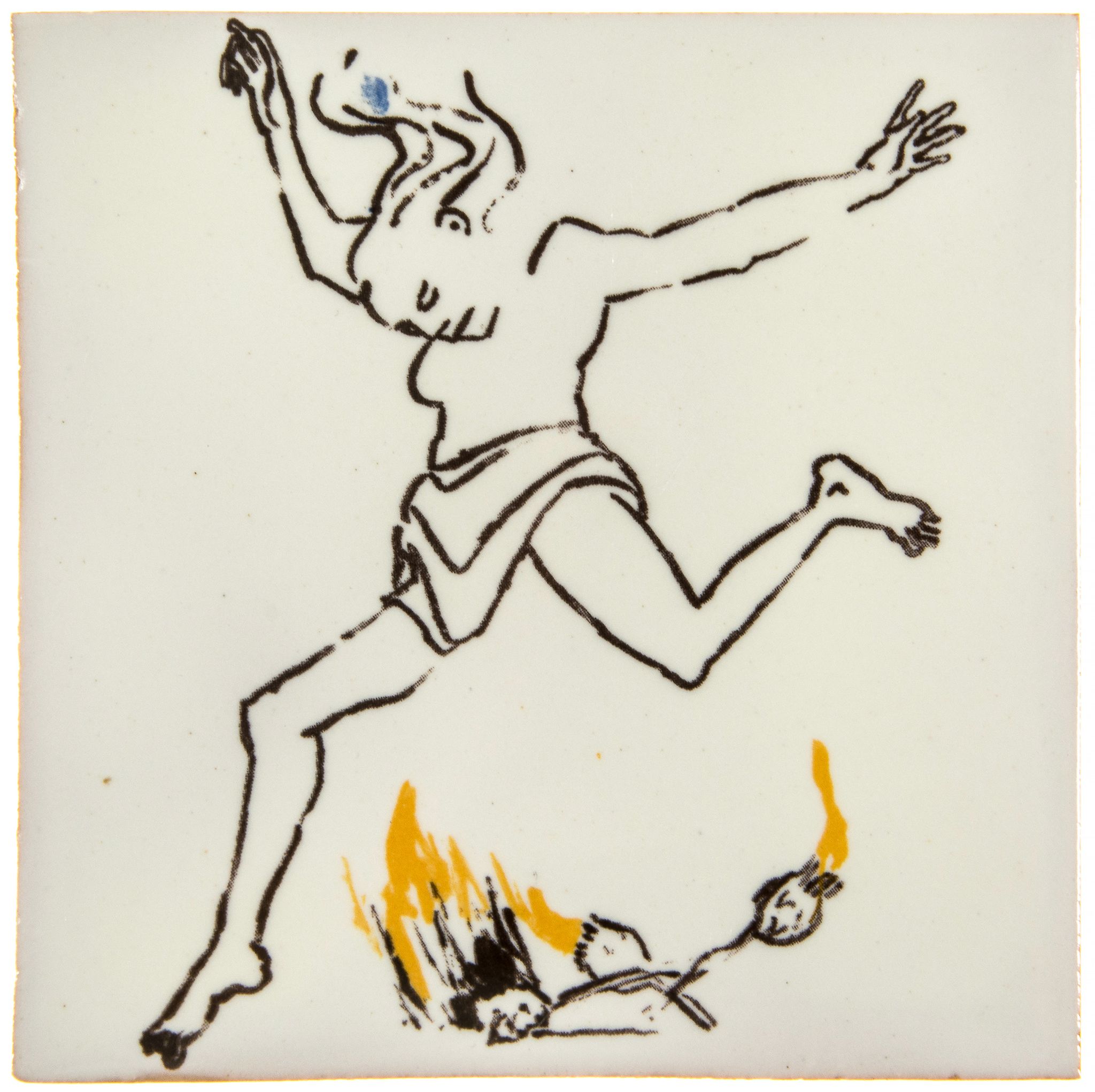 Paula Rego (b.1935) - Leaping Woman painted ceramic tile, signed in black ink verso, numbered 110/