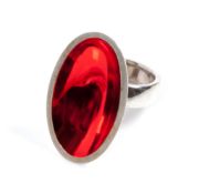 Anish Kapoor (b.1954) - Untitled (Ring object) sterling silver ring with red lacquer, 2003, signed