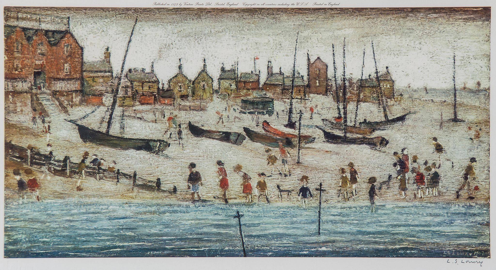 Laurence Stephen Lowry (1887-1976)(after) - Deal Beach offset lithograph printed in colours, 1973,