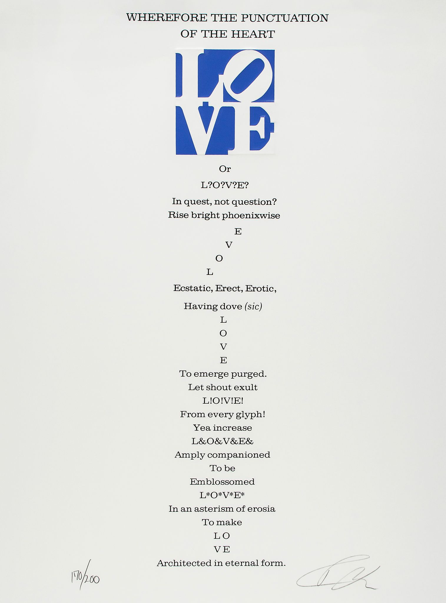 Robert Indiana (b.1928) - The Book of Love the incomplete portfolio, comprising twelve embossings in - Image 3 of 3