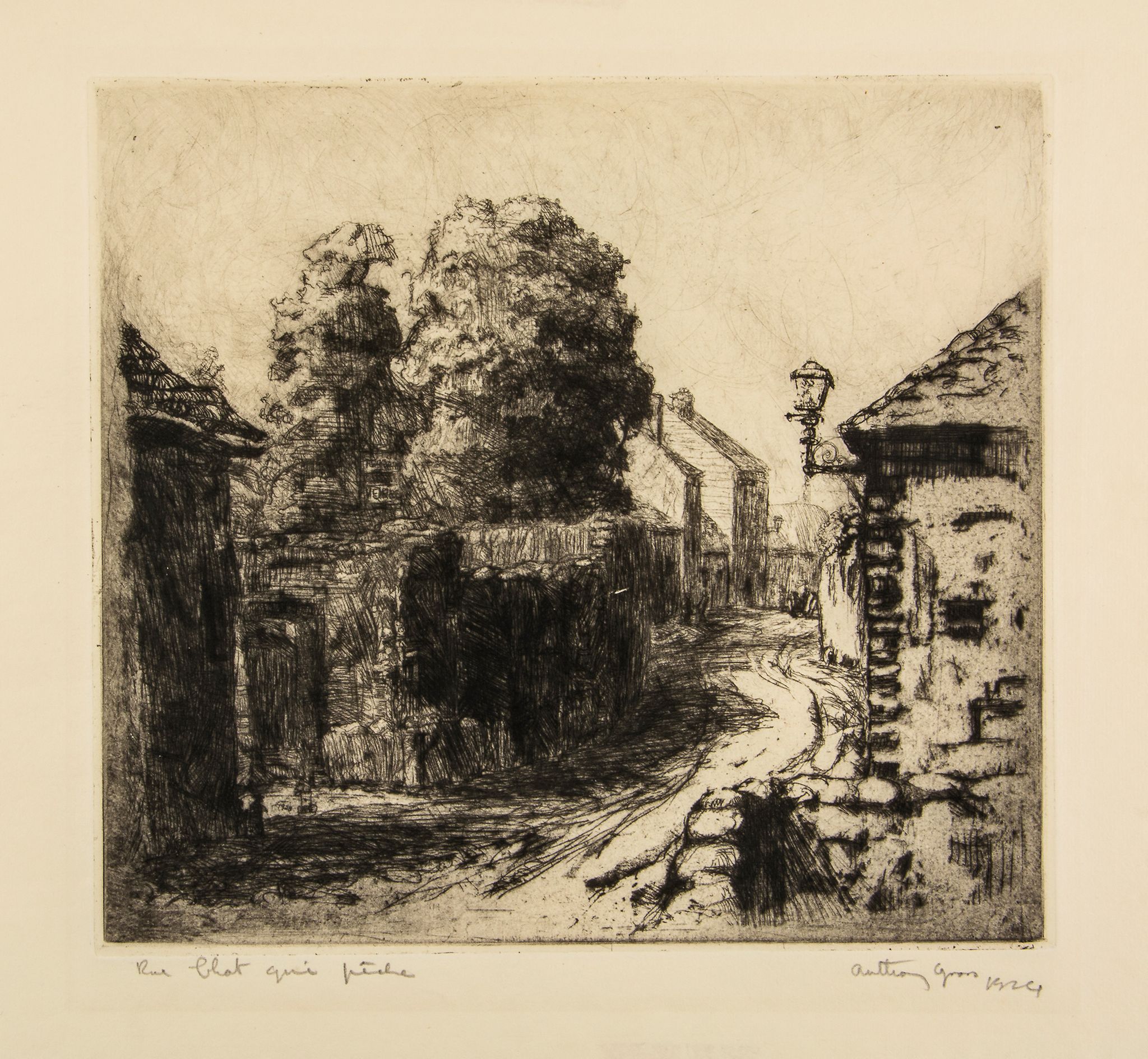 Anthony Gross (1905-1984) - Rue Chat qui Peche etching with drypoint, 1924, signed, titled and dated