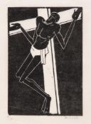 George Bissill (1896-1973) - Crucifixion woodcut, signed in pencil, numbered 7/15, on tissue thin