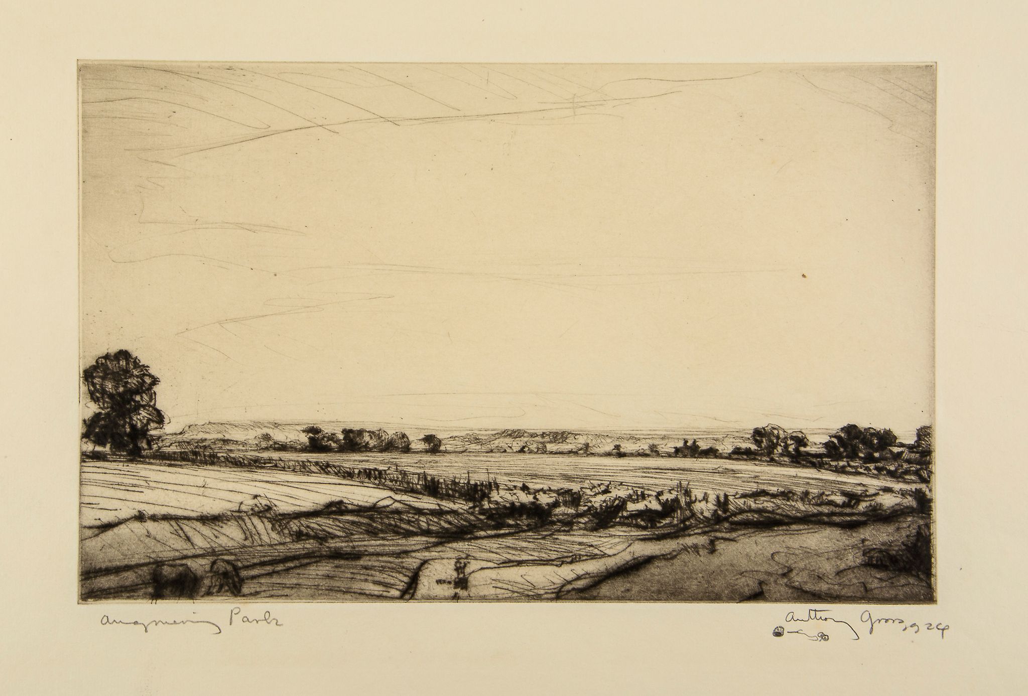 Anthony Gross (1905-1984) - Anmering Park etching with drypoint, 1924, signed, titled and dated in