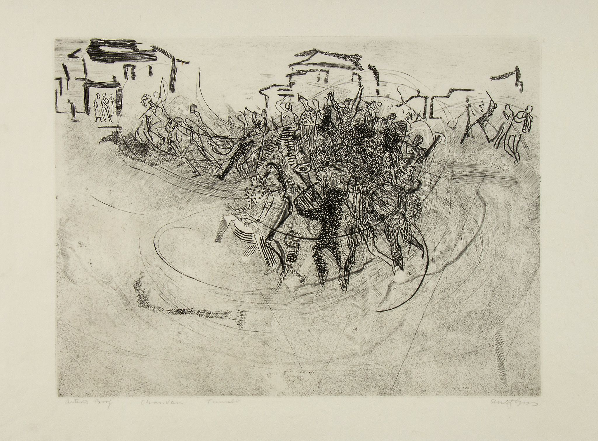 Anthony Gross (1905-1984) - Chiarava/Tumult etching, 1960, signed and titled in pencil, inscribed