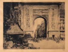 Bruycker (Jules de) - Porte St Denis, Paris,  etching with drypoint on cream japan paper, 510 x