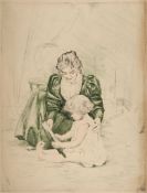 Maurin (Charles) - Mother and Child,  etching and aquatint, printed in black and green, on wove