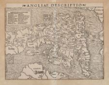 Munster (Sebastian) - Angliae Descriptio, ptolemaic map of the British Isles, the east coast of