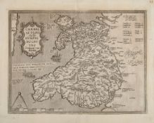 Wales.- Ortelius (Abraham) - Cambriae Typus, map of Wales after Humphrey Lhuyd, with large strapwork