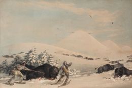 Catlin (George) - Buffalo Hunt, on Snow Shoes; Wi-jun-jon, 2 plates from Catlin's North American