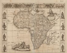 Wit (Frederick de) - Nova Africa Descriptio, carte-à-figures with 6 panels of city views above,