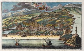 Volckamer (Johann Christoph) - S. Pietro d'Arena, bird's-eye view of Genoa including the lighthouse,