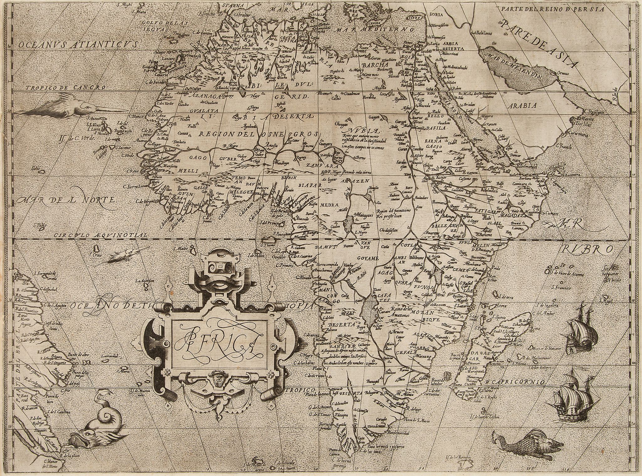 De Solis (Hernando) - Africa, after Ortelius but with Spanish nomenclature, with strapwork title