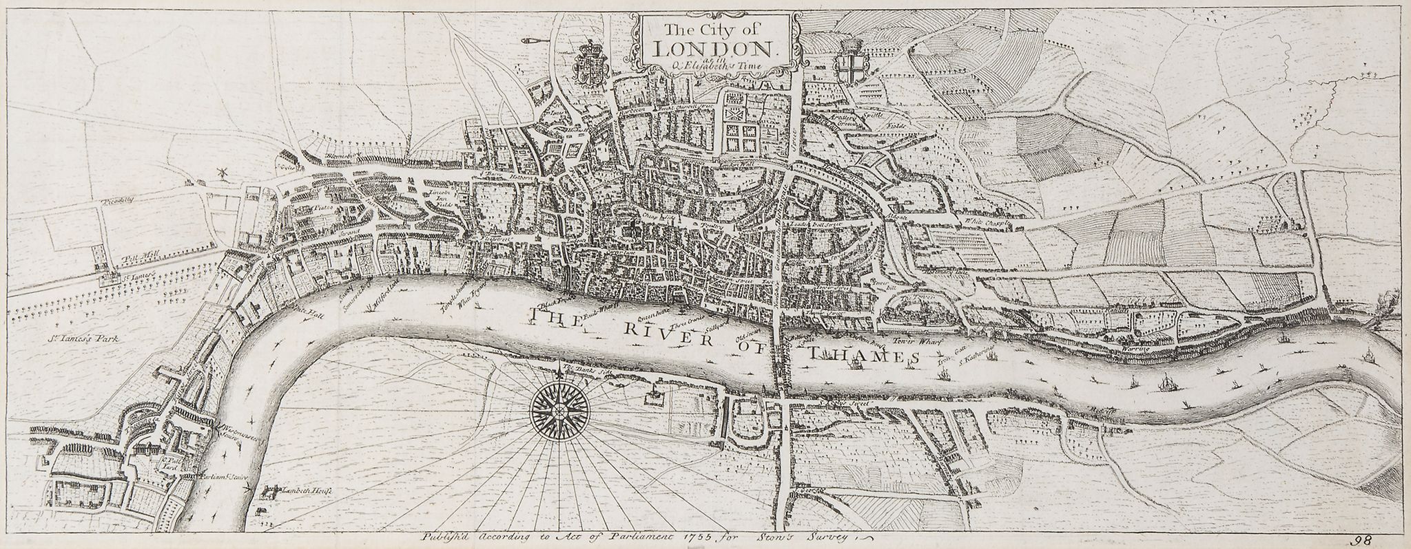 [Stow (John)] - The City of London as in Q. Elizabeth’s Time, frontispiece map from the 2nd