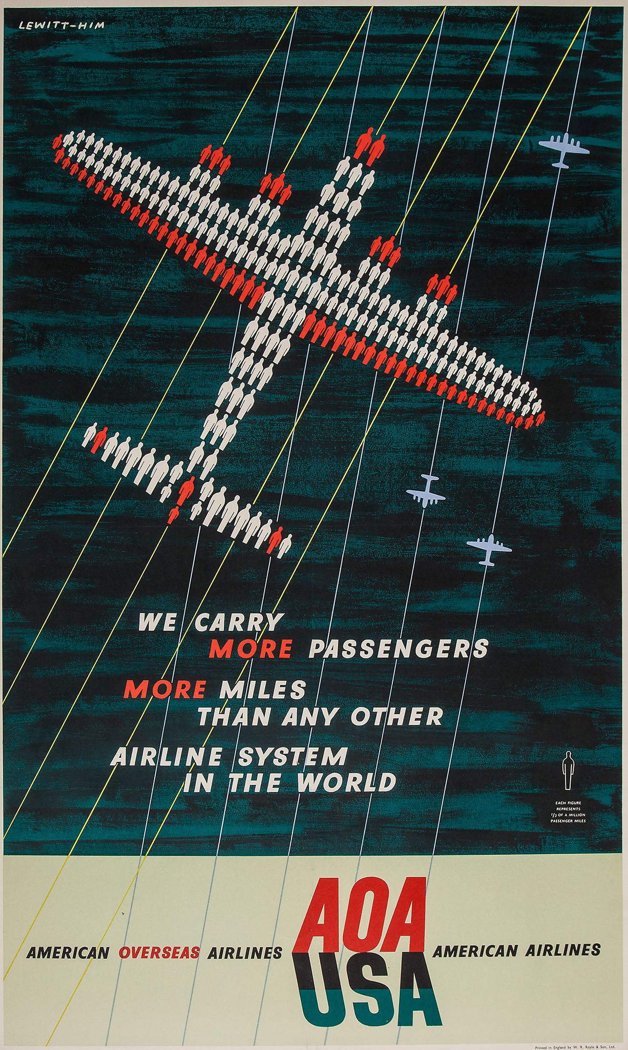 LEWITT-HIM - AOA USA, we carry more passengers.... lithographic poster in colours, pinted by W.R.