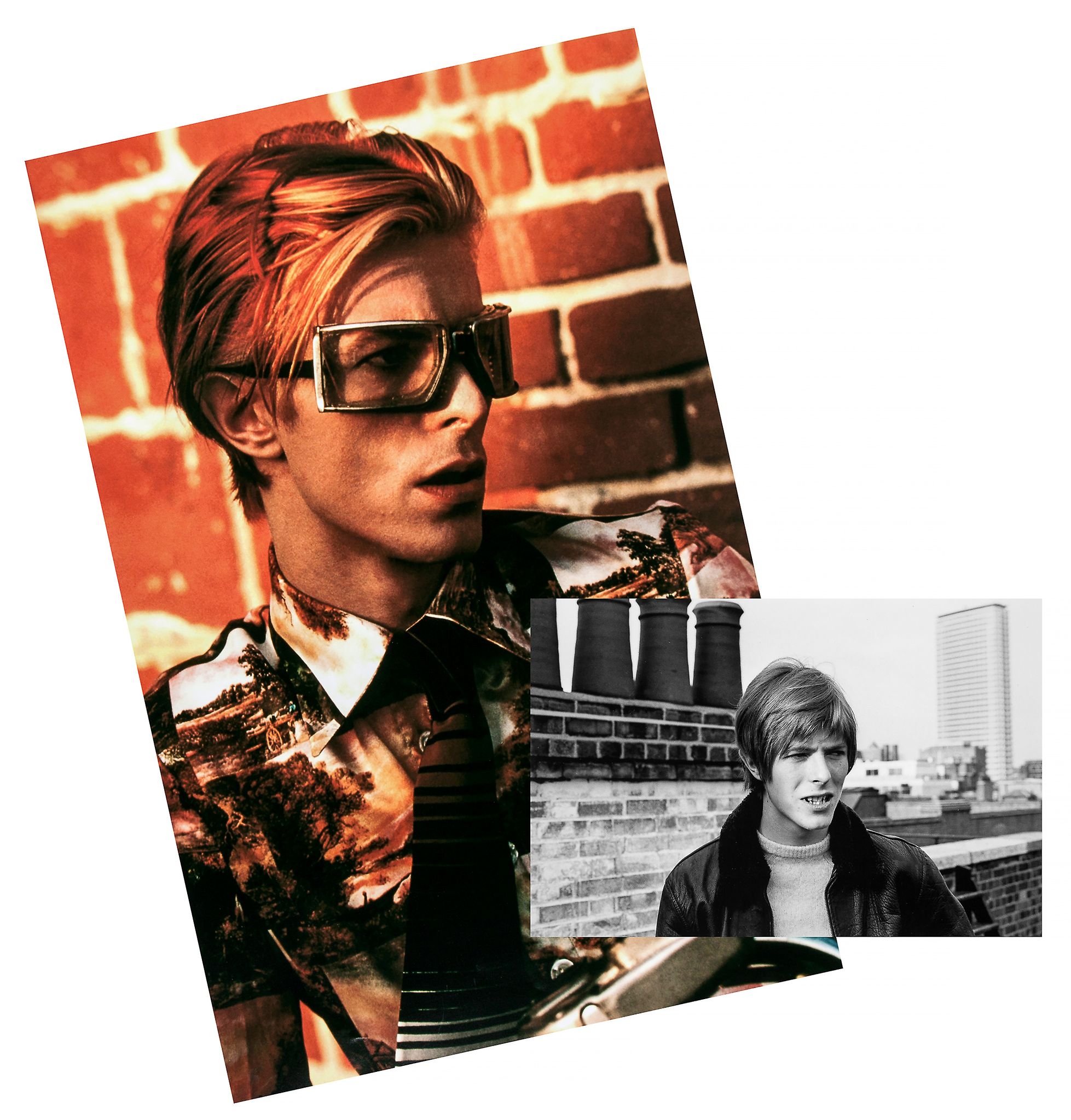 BOWIE, DAVID - Colour, head and shoulders photograph of David Bowie with printed... Colour, head and