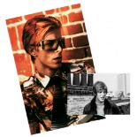 BOWIE, DAVID - Colour, head and shoulders photograph of David Bowie with printed... Colour, head and