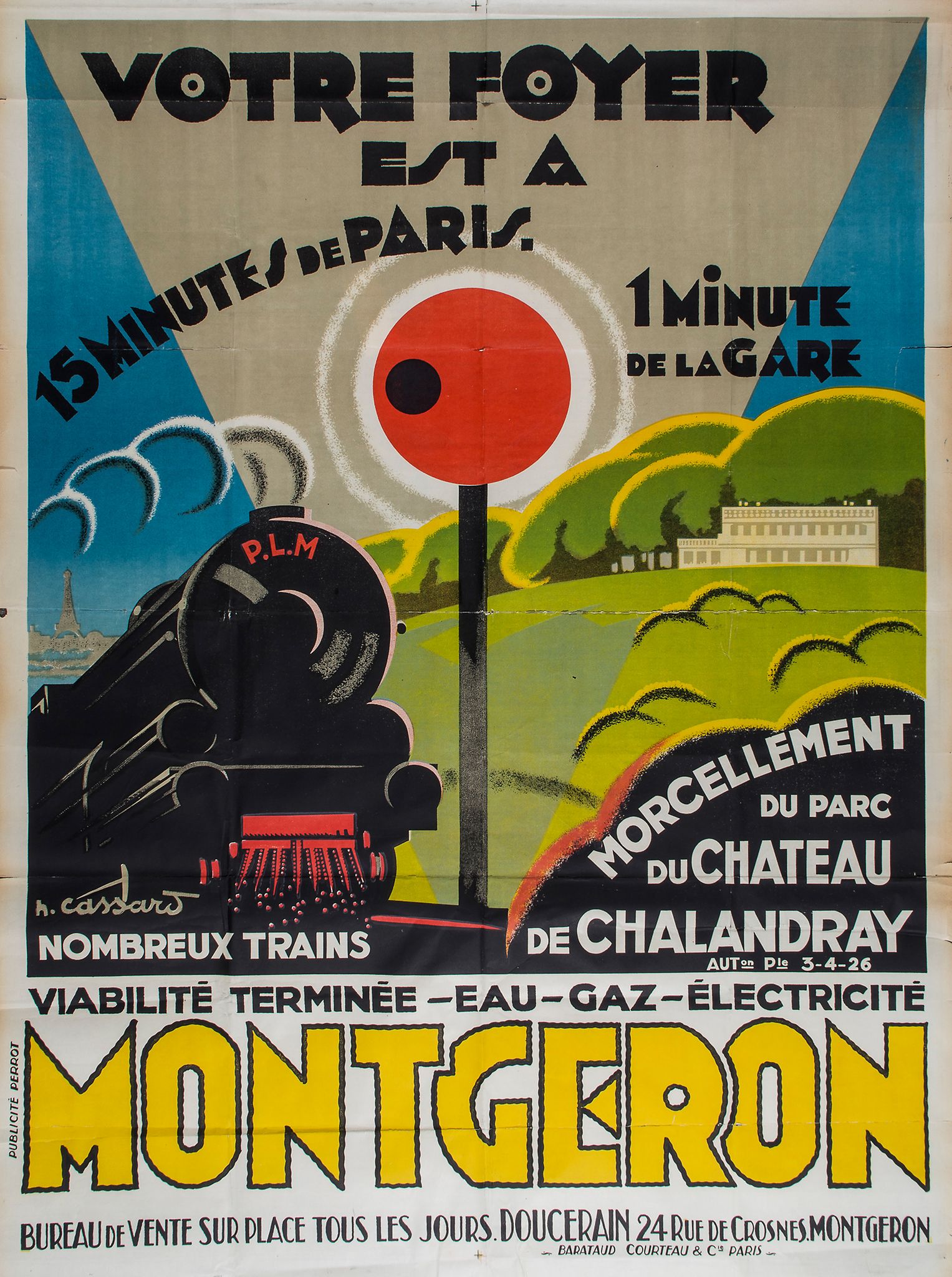 CASSARD H. - MONTGERON lithographic poster in colours, printed by Perrot, cond. B, not backed 63 x