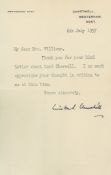 CHURCHILL, WINSTON - Typed letter signed to Mrs Williams thanking the recipient for... Typed