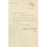 CHURCHILL, WINSTON - Typed letter signed to Mrs Williams thanking the recipient for... Typed