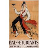 DOMERGUE, Jean-Gabriel (1889-1962) - BAL des  ETUDIANTS, Alhambra 1926 lithographic poster in
