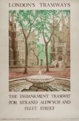 RESTALL, F.P. - THE EMBANKMENT TRAMWAY FOR STRAND, ALDWYCH AND FLEET STREET lithographic poster in