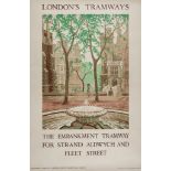 RESTALL, F.P. - THE EMBANKMENT TRAMWAY FOR STRAND, ALDWYCH AND FLEET STREET lithographic poster in