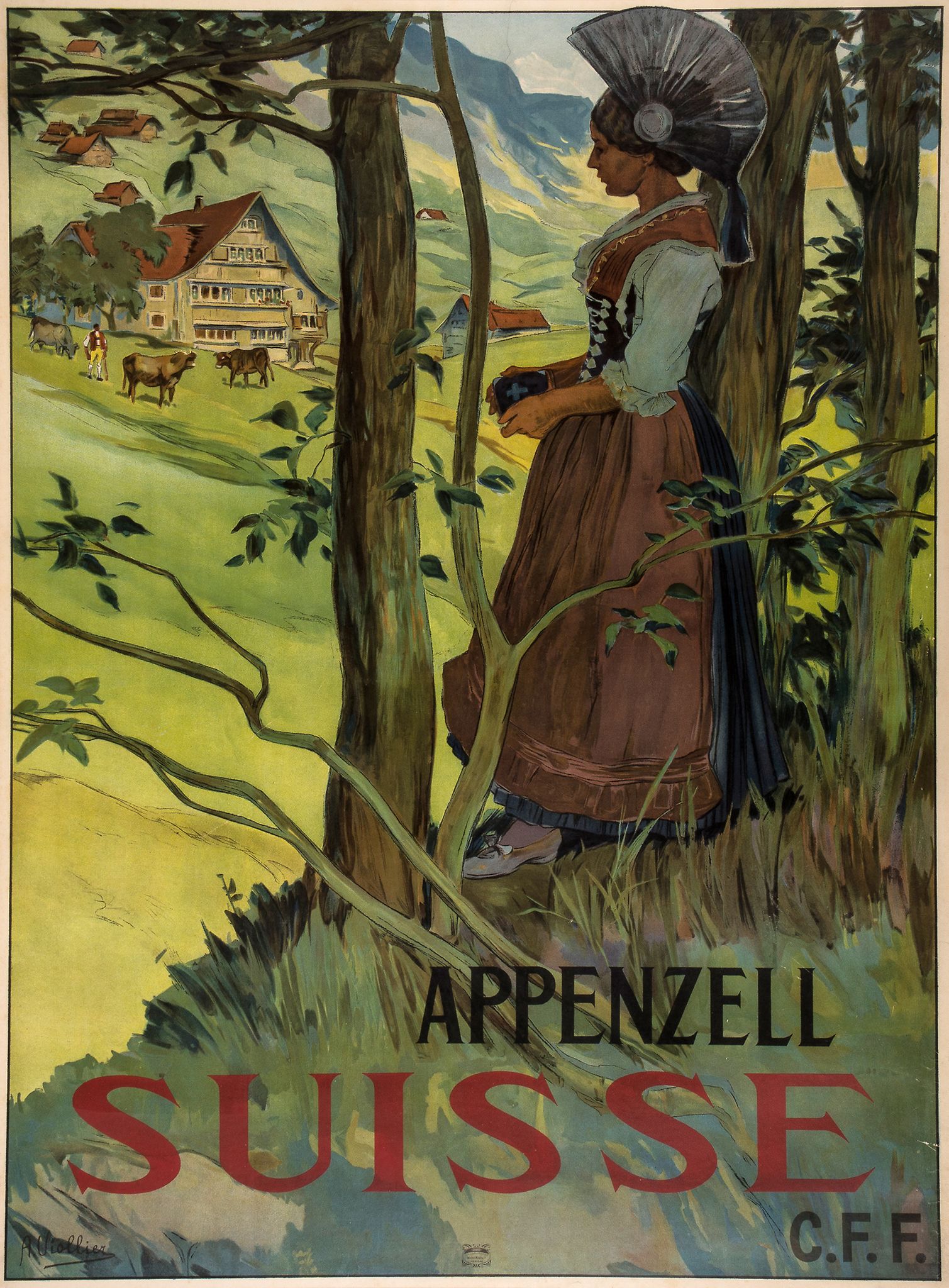 VIOLLIER, A - SUISSE, Appenzell C.F.F. lithographic poster in colours, printed by Walter Marty  &