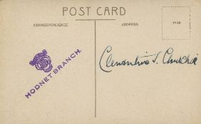CHURCHILL, CLEMENTINE - Postcard signed in blue ink by Clementine Churchill, signed Postcard