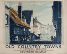 BROWN, Gregory - OLD COUNTRY TOWNS, Southern Railway. Lewes High street lithographic poster in