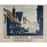 BROWN, Gregory - OLD COUNTRY TOWNS, Southern Railway. Lewes High street lithographic poster in