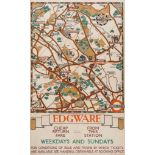 PERRY,Perry (Heather Perry 1893-1962) - EDGEWARE, London Underground lithographic poster in colours,