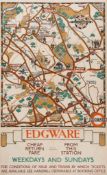 PERRY,Perry (Heather Perry 1893-1962) - EDGEWARE, London Underground lithographic poster in colours,