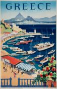 VAKIRTZIS, G - GREECE, Athens Bay lithographic poster in colours, 1955, printed by M. Pechlivanidis