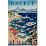 VAKIRTZIS, G - GREECE, Athens Bay lithographic poster in colours, 1955, printed by M. Pechlivanidis