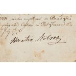 NELSON, HORATIO - Signature made with the right hand, on a slip written by another Signature ("